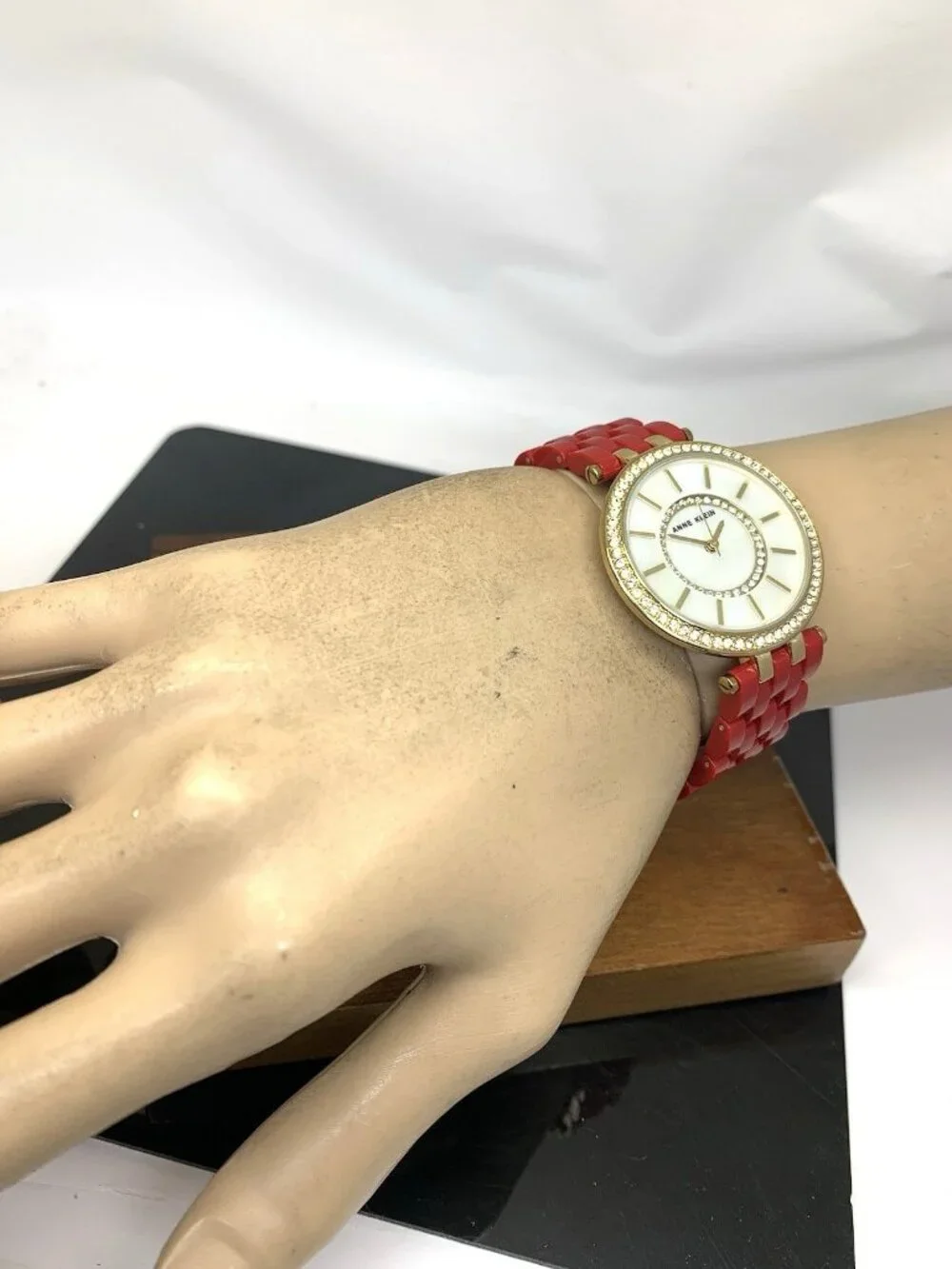 Anne Klein Women's Watch AK\2620 Quartz Mother of Pearl Dial Gold Red Resin 34mm